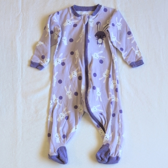 tuffy purple bunny cotton 2-way zipper footie sleeper pajamas 6 months baby girl - Picture 1 of 6